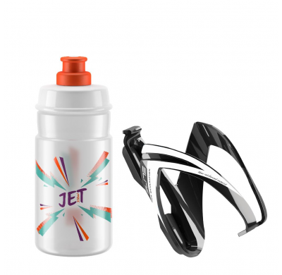 ELITE Bottle + bottle cage KIT CEO black glossy + JET drinking bottle transparent with orange logo 350 ml