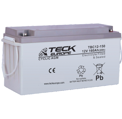 Bateria Teck Cyclic Agm 12v Referencia: Tbc12-150 - Voltaje 12 - Capacidad (Ah-20h) 160 - Dimensiones: L(Mm) 483 - an (Mm) 170 -