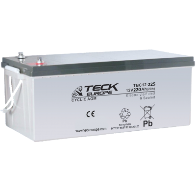 Bateria Teck Cyclic Agm 12v Referencia: Tbc12-225 - Voltaje 12 - Capacidad (Ah-20h) 220 - Dimensiones: L(Mm) 522 - an (Mm) 240 -