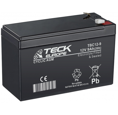 Bateria Teck Cyclic Agm 12v Referencia: Tbc12-9 - Voltaje 12 - Capacidad (Ah-20h) 9 - Dimensiones: L(Mm) 151 - an (Mm) 65 - Al(M
