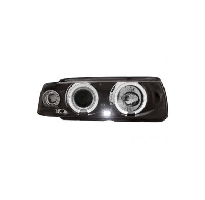 Faros Bmw E36 Coupé _ 2 Angel Eyes (Ojos De Ángel) _ Negro-Cromado