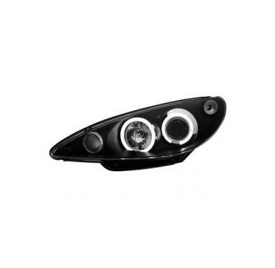 Faros Peugeot 206 99-02 _ 2 Angel Eyes _ Negros _Rhd
