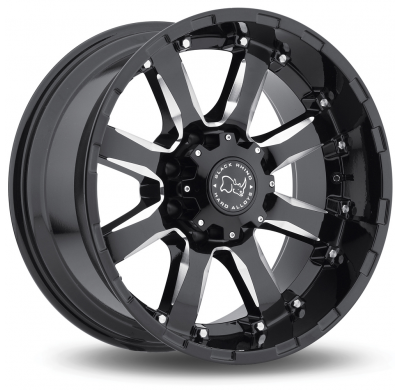 LLANTA ALUMINIO BLACK RHINO SIERRA. NEGRO BRILLANTE BORDE PULIDO 9 x 18 Et:12  8 x 165 122