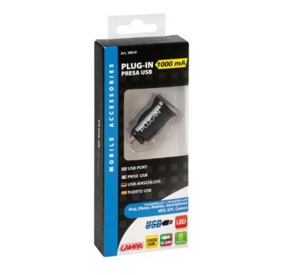 Enchufe Mechero Plug-in 1 Usb Indicador Led 1000ma 12/24v