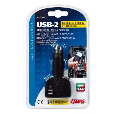 Enchufe Mechero Usb-2 2 Usb Interruptor Interno 12/24v 500ma