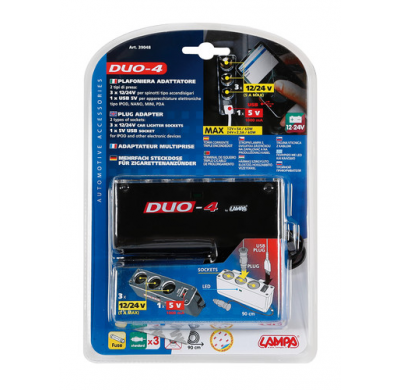 Adaptador Enchufe Mechero Duo-4 3 Tomas 1 Usb 12/24v