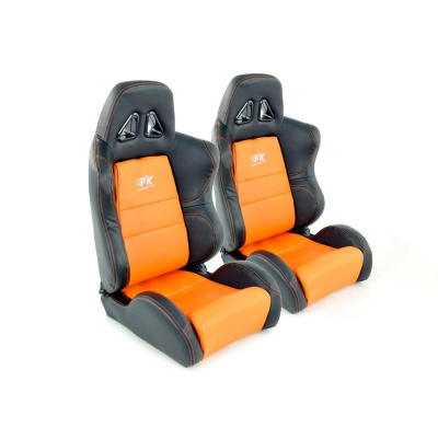 Juego Asientos Deportivos Dallas De Cuero Artificial, Costura Naranja-Negro. Fk Automotive