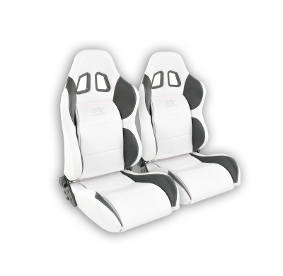 Juego Asientos Deportivos Houston De Cuero Artificial Blanco-Negro Costura Blanca Fk Automotive