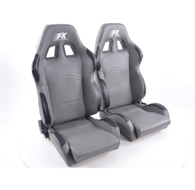 Juego Asientos Deportivos Cyberstar De Cuero Artificial Gris Fk Automotive