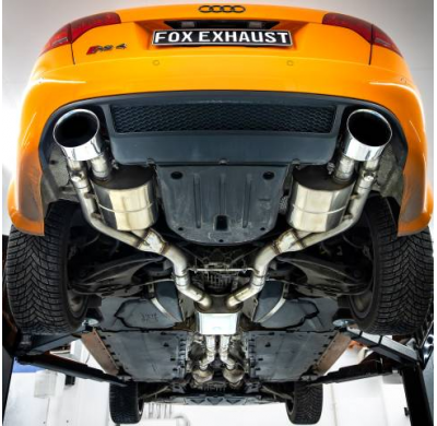 Sistema parcial del Audi RS4 B7 desde el catalizador, compuesto por el silenciador trasero. Fox exhaust