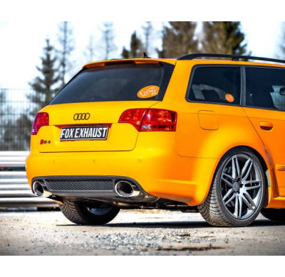Sistema parcial del Audi RS4 B7 desde el catalizador, compuesto por el silenciador trasero. Fox exhaust