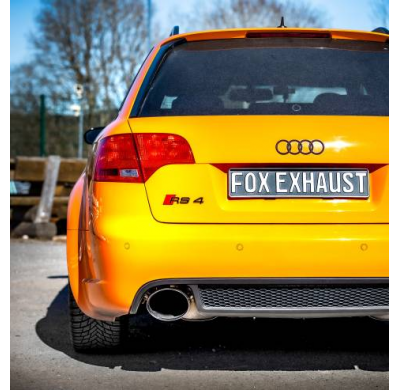 Sistema parcial del Audi RS4 B7 desde el catalizador, compuesto por el silenciador trasero. Fox exhaust