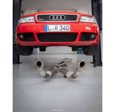 Downpipe de 76 mm para Audi S4/RS4 B5 con catalizador HJS homologado ECE. Fox exhaust