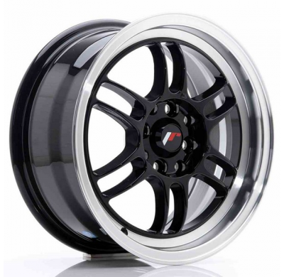 LLANTA JR Wheels JR7 15x7 ET38 4x100/114 Glossy Black w/Machined Lip JAPAN RACING
