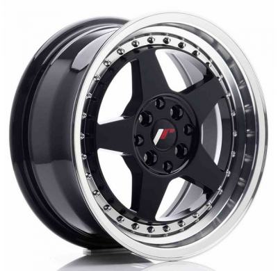 LLANTA JR Wheels JR6 16x7 ET35 4x100/114 Glossy Black w/Machined Lip JAPAN RACING