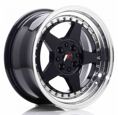 LLANTA JR Wheels JR6 16x8 ET30 4x100/114 Glossy Black w/Machined Lip JAPAN RACING