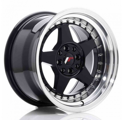 LLANTA JR Wheels JR6 16x9 ET20 4x100/108 Glossy Black w/Machined Lip JAPAN RACING