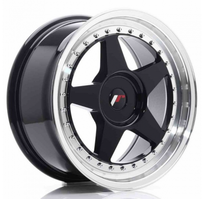 LLANTA JR Wheels JR6 17x8 ET20-35 BLANK Glossy Black w/Machined Lip JAPAN RACING