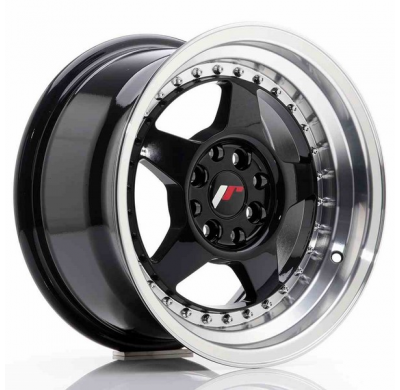 LLANTA JR Wheels JR6 15x8 ET25 4x100/108 Glossy Black w/Machined Lip JAPAN RACING