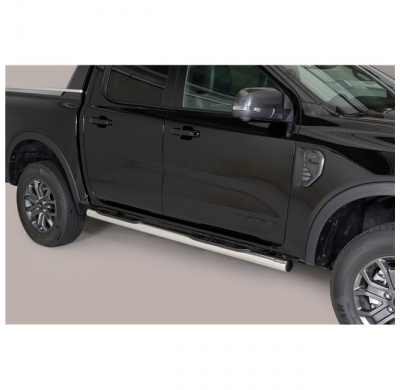 Estriberas laterales Grand Pedana en acero inoxidable con peldaños de plástico FORD Ranger 2023 > D.C. Ø 76 Acero Inox MISUTONID