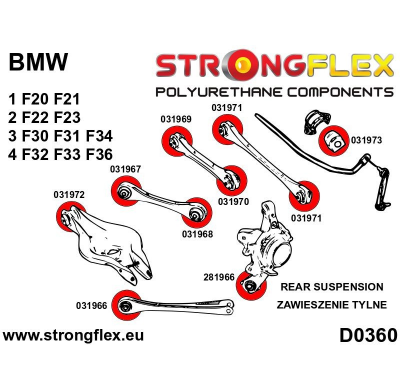 SILENTBLOCK Bmw 4 Series F32 F33 F36 STRONGFLEX BRAZO SUPERIOR TRASERO - CASQUILLO DELANTERO KIT SPORT 2 Unidades