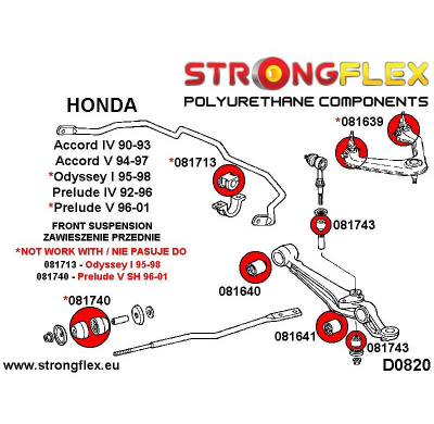 SILENTBLOCK Honda Prelude V Sh 96-01 CASQUILLO DE ENLACE DE BARRA ESTABILIZADORA DELANTERA STRONGFLEX SPORT KIT 4 Unidades