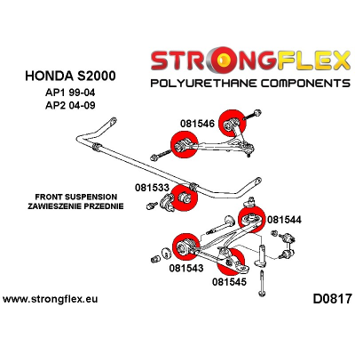 SILENTBLOCK Honda S2000 Ap2 04-09 KIT DE CASQUILLOS DE BRAZO SUPERIOR STRONGFLEX 4 Unidades