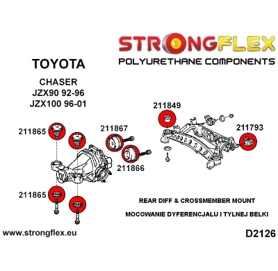SILENTBLOCK Toyota Chaser Jzx90 92-96 KIT DE CASQUILLOS DE SUBCHASIS TRASERO STRONGFLEX SPORT