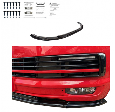 Spoiler delantero Oneway apto para Volkswagen Transporter T6 2015-2019 - Versión 2 - Negro brillante