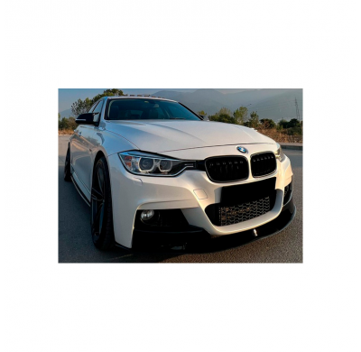 Spoiler delantero Oneway apto para BMW Serie 3 F30 M-Pack 2012-2019 con aletas - Negro brillante