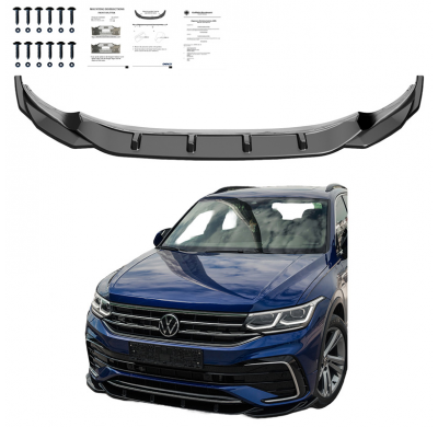 Spoiler delantero Oneway apto para Volkswagen Tiguan II R/R-Line Facelift 2020-2024 incl. Allspace - Negro brillante