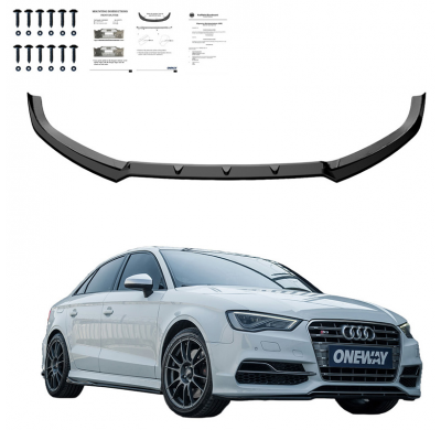 Spoiler delantero Oneway apto para Audi S3 8V (Sedán/Convertible) 2013-2016 - Versión 2 - Negro brillante