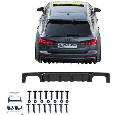 Difusor trasero unidireccional apto para Audi A6 S-Line/S6 C8 (Sedan/Avant) 2018- - Negro brillante