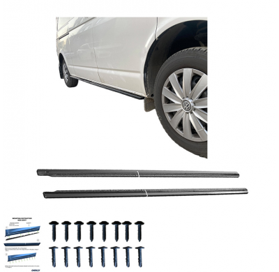 Faldones laterales Oneway Set compatibles con Volkswagen Transporter T6.1 2020-2022 (distancia entre ejes corta) - Negro brillan
