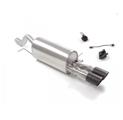 Silencioso trasero en acero inox con salidas redondas 2x90 mm Carbon Shot </p>
 Con válvula integrada. La válvula es accionada m
