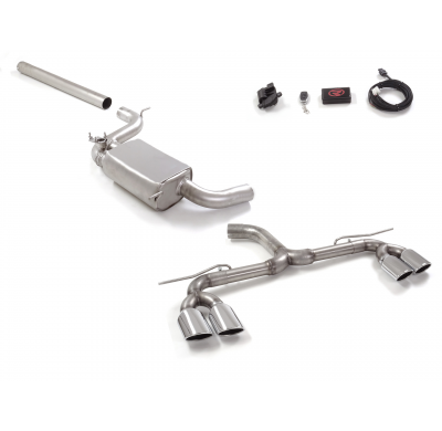 Tramo delantero en acero inox + Tramo intermedio con silencioso en acero inox + Tramo trasero doble en acero inox con salidas ov
