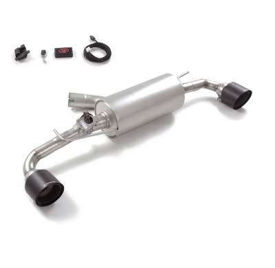 Silencioso trasero doble en acero inox con salidas redondas 118 mm Carbon Shot
 con válvula eléctrica integrada. El control de l