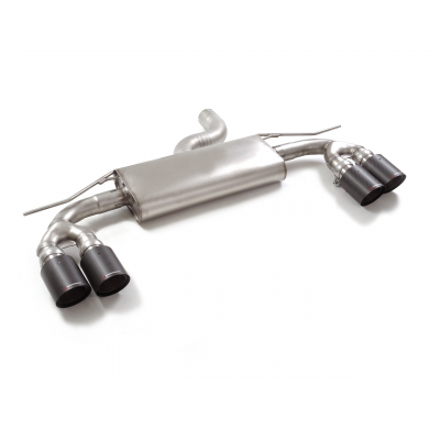Silencioso trasero doble en acero inox con salidas redondas 2 / 100 mm Carbon Shot asimetricas</p>
 Línea con diámetro mejorado