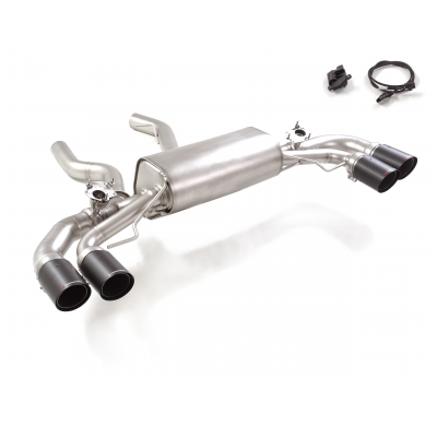 Silencioso trasero doble en acero inox con salidas redondas 2x90 mm Carbon Shot asimetricas 
 con valvulas integradas.Las válvul