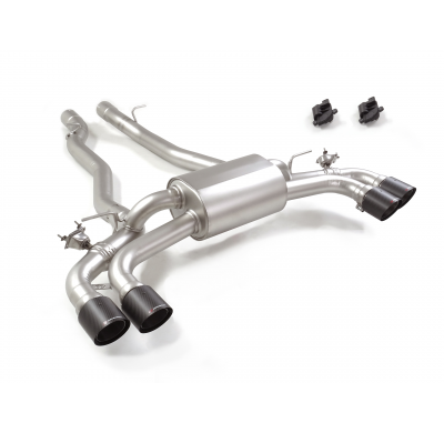 Silencioso trasero doble en acero inox con salidas redondas 2 / 100 mm Carbon Shot asimetricas</p>
 con valvulas integradas.Las