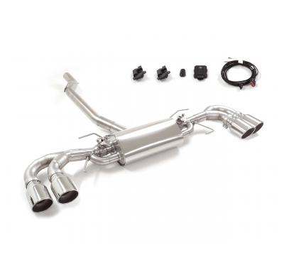 Silencioso trasero doble en acero inox con salidas redondas 2 / 102 mm Sport Line asimetricas</p>
 con válvulas eléctricas integ