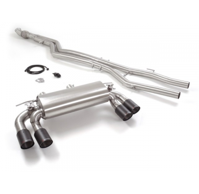 Tramo Intermedio Acero Inox + Escape Trasero Doble Acero Inox Salidas Redondas 2x90 Mm Carbon Shot Asimetricas 
 Con Valvula