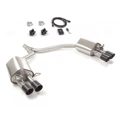 Escape Trasero Doble Acero Inox Salidas Redondas 2x90 Mm Carbon Shot Asimetricas 
 Con Válvulas Eléctricas Integradas Y Mand