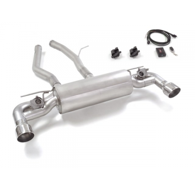 Silencioso trasero doble en acero inox con salidas redondas 102 mm Sport Line  </p>
 con válvulas eléctricas integradas. El cont