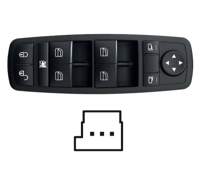 Mercedes B W245 05-*Interruptor Puerta Delantero  Izq+retrovisor No Abatible Electricamente(Negro)(4 Botones)3 Pin