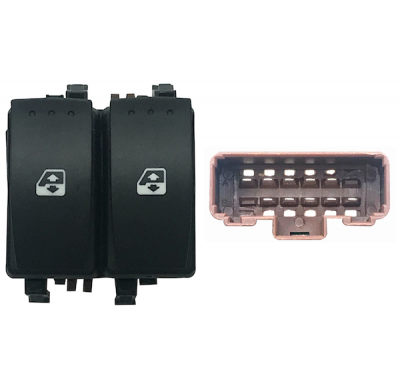 Renaul Meg 02-*Boton Puerta Delantera Izq Con Confort (Elevalunas Puerta Trasera Dch/Izq) (2 Botones) 10pi (Conector Marron)