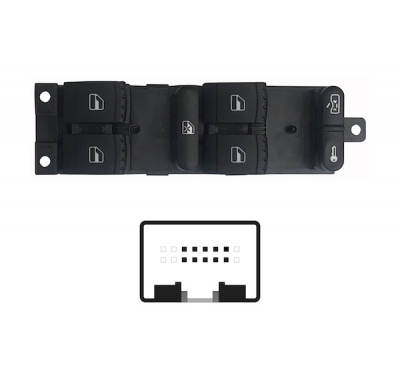 Skoda Fabia/Octavia 99-*Interruptor Puerta Delanter. Izq (Negro/Blanco/Verde)(4 Botones)10pin