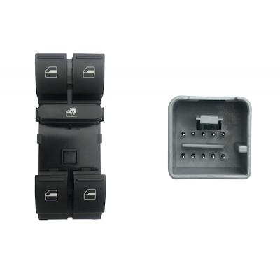 Seat/Vw Golf/Pas/Ibiz/Leon 03-*Interruptor Puerta Delanter. Izq (Negro/Blanco) (4 Botones) 10pin