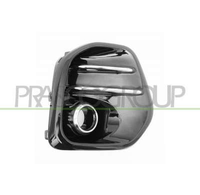 REJILLA IZQUIERDA PARAGOLPES-NEGRA BRILLANTE-CON AGUJEROS ANTINIEBLA-CON MARCO Y MOLDURA CROMADA