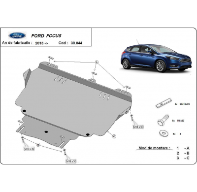 Cubre carter de Acero para Ford Focus 3 Año: 2010 - 2018 Grosor: "2"mm Todas las motorizaciones